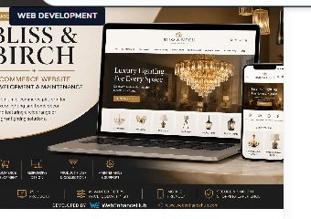 Bliss and Birch luxury lighting ecommerce website shown on laptop and phone