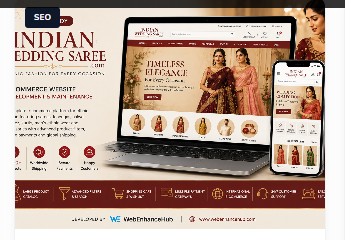 IndianWeddingSaree.com ecommerce website shown on laptop and phone