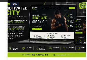 Motivated City fitness website shown on laptop and phone