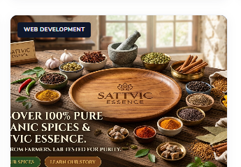 Sattvic Essence organic spices website shown on laptop and phone